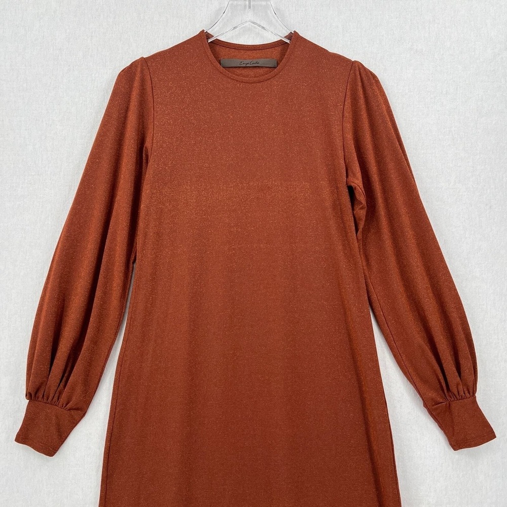 ENZA COSTA Lurex Jersey Split Maxi Dress Small Copper Sparkle Long Sleeve Retro - Picture 6 of 16